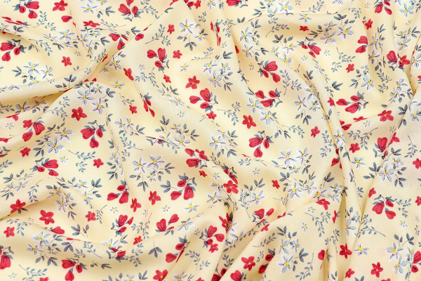 Ткань плательно-блузочная штапель, Maks Style, вискоза 100%, цветочный принт желтый, арт. MS-1120-1 D-17