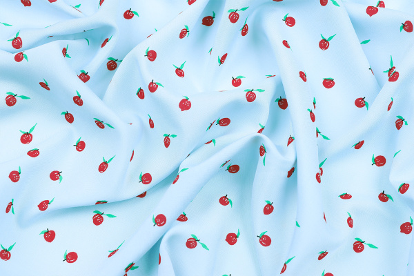 Ткань плательно-блузочная штапель, Maks Style, вискоза 100%, ткань голубая принт ягоды, арт. 4203 D-2030 С-4