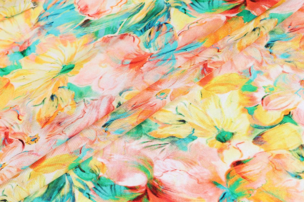 Ткань плательно-блузочная штапель, Maks Style, вискоза 100%, цветочный принт, арт. MS- 2202 D- 1