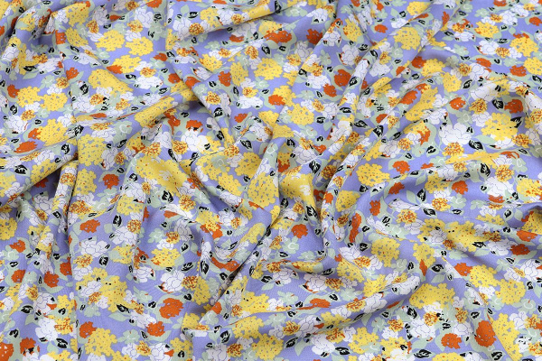 Ткань плательно-блузочная штапель, Maks Style, вискоза 100%, цветочный принт голубой, арт. MS-1237 D-LZD621077 С-2