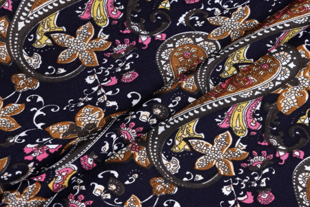 Ткань плательно-блузочная штапель, Maks Style, вискоза 100%, цветочный принт огурцы, арт. SI- 3020 /17 D-12 C-2