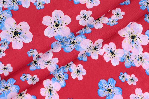 Ткань плательно-блузочная штапель, Maks Style, вискоза 100%, цветочный принт красный, арт. MS-2202 D-LZD621062 C-4
