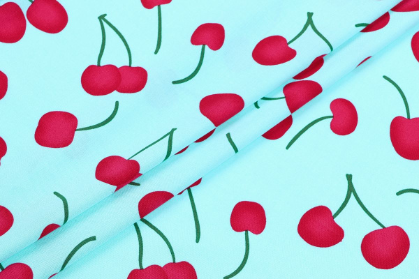 Ткань плательно-блузочная штапель, Maks Style, вискоза 100%, цвет ткани голубой, спелая вишня, арт. MS- 2227 D-2