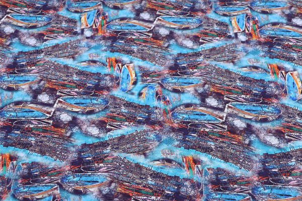 Ткань плательно-блузочная штапель, Maks Style, вискоза 100%, морской, лодки, арт. MS- 1192 D- 6