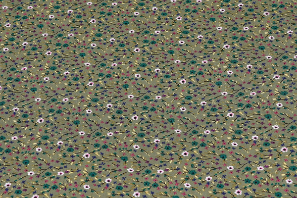 Ткань плательно-блузочная штапель, Maks Style, вискоза 100%, цвет ткани оливкой, мелкие цветы, арт. MS- 1226 D-33 C-1