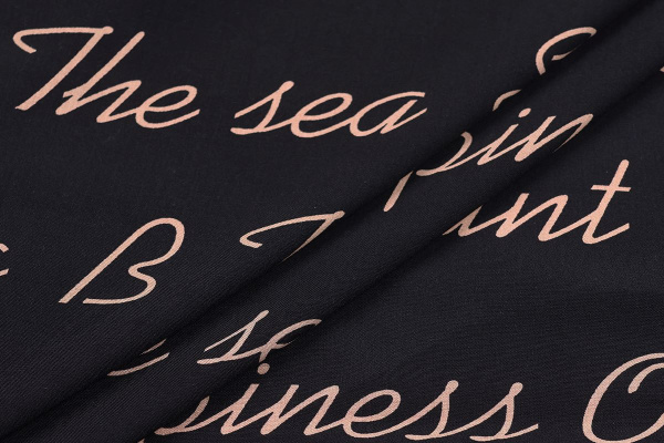 Ткань плательно-блузочная штапель, Maks Style, вискоза 100%, цвет ткани черный, слова, арт. MS- 1226 D-25 C-3