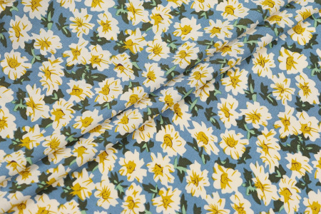 Ткань плательно-блузочная штапель, Maks Style, вискоза 100%, цветочный принт голубой, арт. MS- 2201 D-5