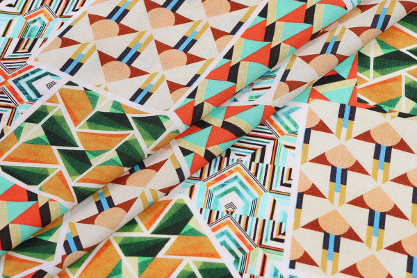 Ткань плательно-блузочная штапель, Maks Style, вискоза 100%, геометрия, ромбы, треугольники, арт. MS- 2202 D- 11