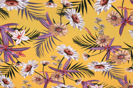 Ткань плательно-блузочная штапель, Maks Style, вискоза 100%, цвет ткани желтый, цветочный принт, арт. MS- 2201 D-38