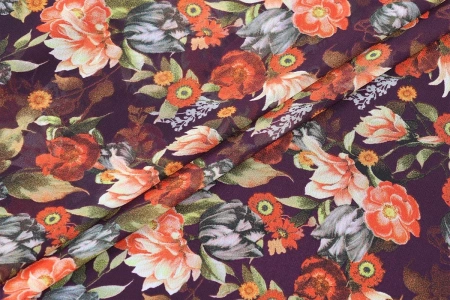 Ткань плательно-блузочная шифон,  Maks Style, цветочный принт, арт. SI-3778-18 D-1011461 C-A