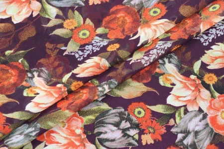 Ткань плательно-блузочная шифон,  Maks Style, цветочный принт, арт. SI-3778-18 D-1011461 C-A