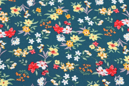 Ткань плательно-блузочная штапель, Maks Style, вискоза 100%, цветочный принт мятный, арт. MS- 2201 D-43