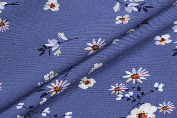 Ткань плательно-блузочная штапель, Maks Style, вискоза 100%, цвет ткани фиолетовый, цветочный принт, арт. MS- 1233 D-14