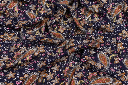 Ткань плательно-блузочная штапель, Maks Style, вискоза 100%, цветочный принт огурцы, арт. SI- 3020 /17 D-12 C-2