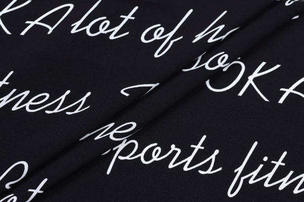 Ткань плательно-блузочная штапель, Maks Style, вискоза 100%, цвет ткани черный, слова, арт. MS- 1226 D-25 C-2