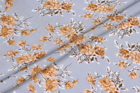 Ткань плательно-блузочная штапель, Maks Style, вискоза 100%, цветочный принт серый, арт. MS-2201 D-52 С-1
