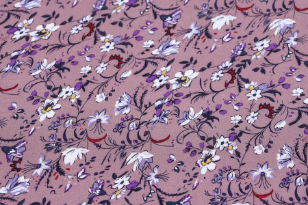 Ткань плательно-блузочная штапель, Maks Style, вискоза 100%, цветочный принт сиреневый, арт. MS-1197 D-32