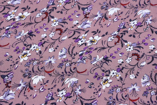 Ткань плательно-блузочная штапель, Maks Style, вискоза 100%, цветочный принт сиреневый, арт. MS-1197 D-32