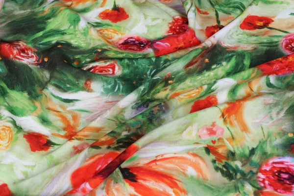 Ткань плательно-блузочная штапель, Maks Style, вискоза 100%, маки, арт. MS- 2202 D- 4