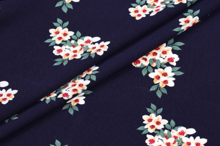 Ткань плательно-блузочная штапель, Maks Style, вискоза 100%, цвет ткани темно-синий, цветочный принт, арт. MS- 2201 D-1