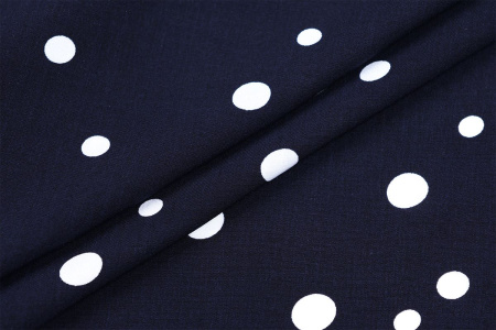 Ткань плательно-блузочная штапель, Maks Style, вискоза 100%, темно-синий принт горох, арт. MS- 1146 D-31 C-1