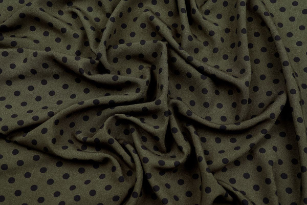 Ткань плательно-блузочная штапель, Maks Style, вискоза 100%, хаки принт горох, арт. MS- 1146 D-28 С-2