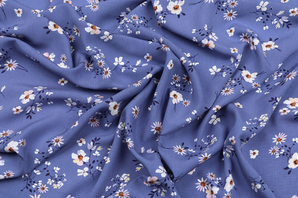 Ткань плательно-блузочная штапель, Maks Style, вискоза 100%, цвет ткани фиолетовый, цветочный принт, арт. MS- 1233 D-14