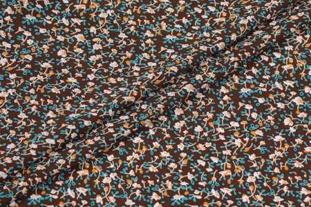 Ткань плательно-блузочная штапель, Maks Style, вискоза 100%, цвет ткани коричневый, цветочный принт, арт. MS- 2201 D-19