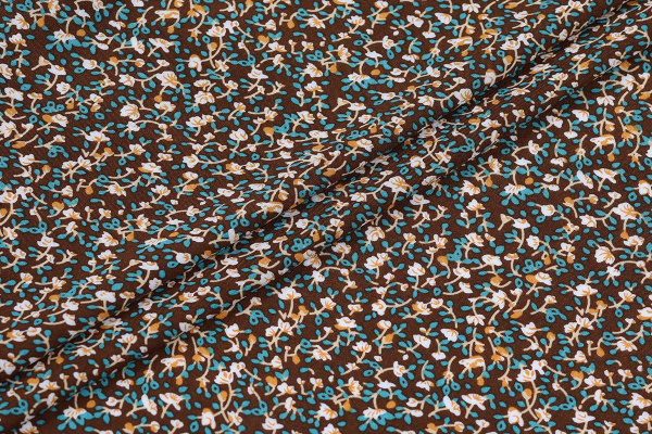 Ткань плательно-блузочная штапель, Maks Style, вискоза 100%, цвет ткани коричневый, цветочный принт, арт. MS- 2201 D-19