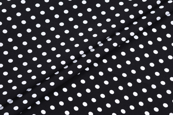 Ткань плательно-блузочная штапель, Maks Style, вискоза 100%, черный принт горох, арт. MS- 1146 D-30 С-3