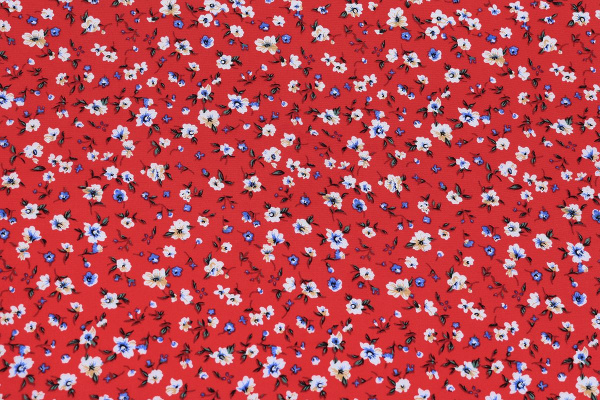 Ткань плательно-блузочная штапель, Maks Style, вискоза 100%, цвет ткани красный, цветочный принт, арт. MS- 2201 D-17