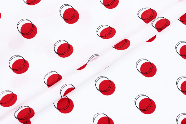 Ткань плательно-блузочная штапель, Maks Style, вискоза 100%, белый принт горох красный, арт. 4203 D-2028 С-1