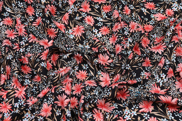 Ткань плательно-блузочная штапель, Maks Style, вискоза 100%, цветочный принт черный, арт. MS-1237 D-LZD621056 С-2
