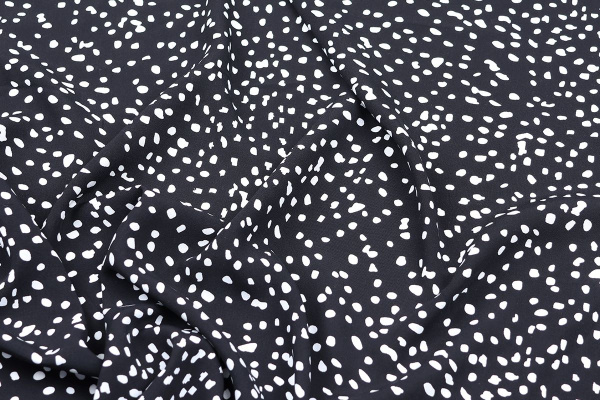 Ткань плательно-блузочная штапель, Maks Style, вискоза 100%, цвет ткани черный, белые камушки, арт. MS- 2208 D-4 C-2