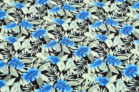 Ткань плательно-блузочная штапель, Maks Style, вискоза 100%, листья, цветочный принт, арт. MS- 1226 D-24 C-2