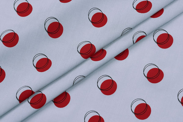 Ткань плательно-блузочная штапель, Maks Style, вискоза 100%, сиреневый принт горох красный, арт. 4203 D-2028 С-4