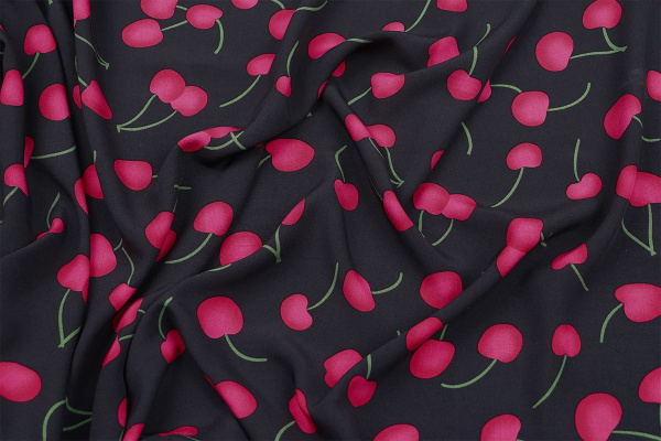 Ткань плательно-блузочная штапель, Maks Style, вискоза 100%, цвет ткани черный, спелая вишня, арт. MS- 2227 D-1