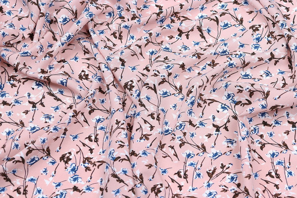 Ткань плательно-блузочная штапель, Maks Style, вискоза 100%, цвет ткани розовый, цветочный принт, арт. MS- 1226 D-31 C-2