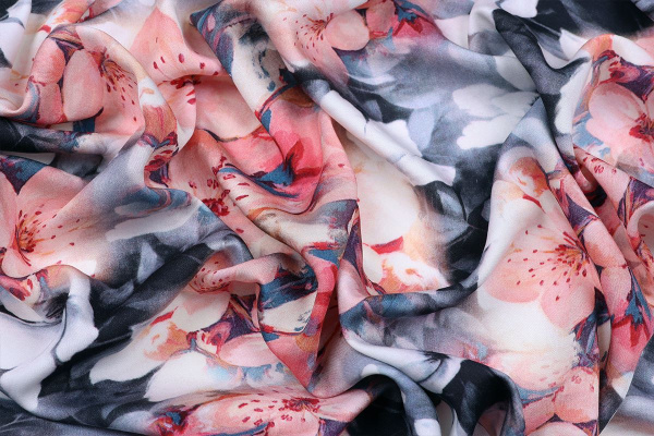 Ткань плательно-блузочная вискоза сатин, Maks Style, вискоза 100%, цветочный принт, арт. D- 60