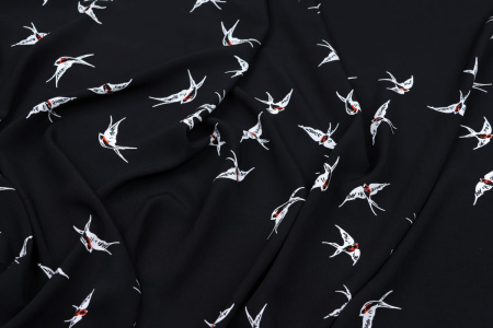 Ткань плательно-блузочная штапель, Maks Style, вискоза 100%, цвет ткани черный, ласточки, арт. MS- 2208 D-3 C-2