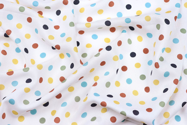 Ткань плательно-блузочная штапель, Maks Style, вискоза 100%, белый принт горох цветной, арт. 4199 D-48870