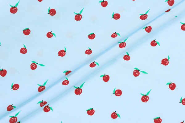 Ткань плательно-блузочная штапель, Maks Style, вискоза 100%, ткань голубая принт ягоды, арт. 4203 D-2030 С-4