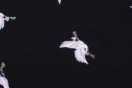 Ткань плательно-блузочная штапель, Maks Style, вискоза 100%, цвет ткани черный, аисты, арт. MS- 1226 D-21 C-2