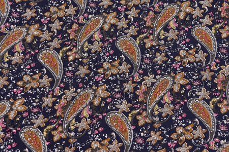 Ткань плательно-блузочная штапель, Maks Style, вискоза 100%, цветочный принт огурцы, арт. SI- 3020 /17 D-12 C-2