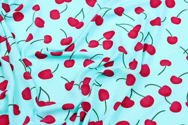 Ткань плательно-блузочная штапель, Maks Style, вискоза 100%, цвет ткани голубой, спелая вишня, арт. MS- 2227 D-2