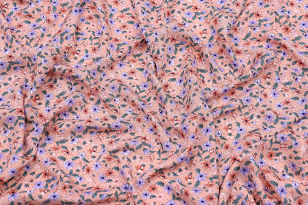 Ткань плательно-блузочная штапель, Maks Style, вискоза 100%, цветочный принт коралловый, арт. MS-1173 D-33