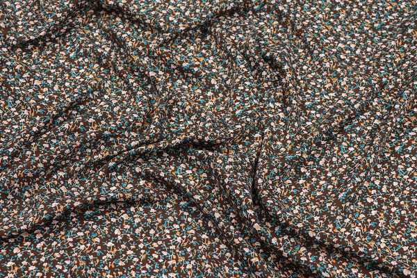 Ткань плательно-блузочная штапель, Maks Style, вискоза 100%, цвет ткани коричневый, цветочный принт, арт. MS- 2201 D-19