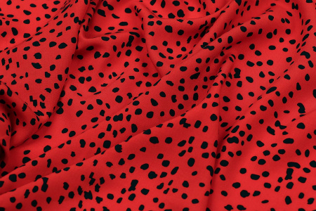 Ткань плательно-блузочная штапель, Maks Style, вискоза 100%, цвет ткани красный, черные камушки, арт. MS- 2208 D-4 C-3