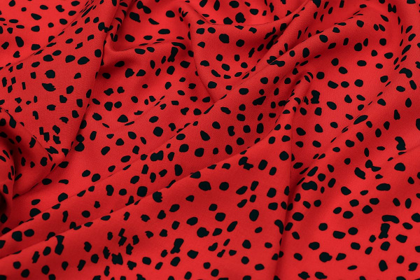 Ткань плательно-блузочная штапель, Maks Style, вискоза 100%, цвет ткани красный, черные камушки, арт. MS- 2208 D-4 C-3