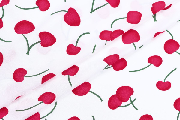 Ткань плательно-блузочная штапель, Maks Style, вискоза 100%, цвет ткани белый, спелая вишня, арт. MS- 2227 D-3